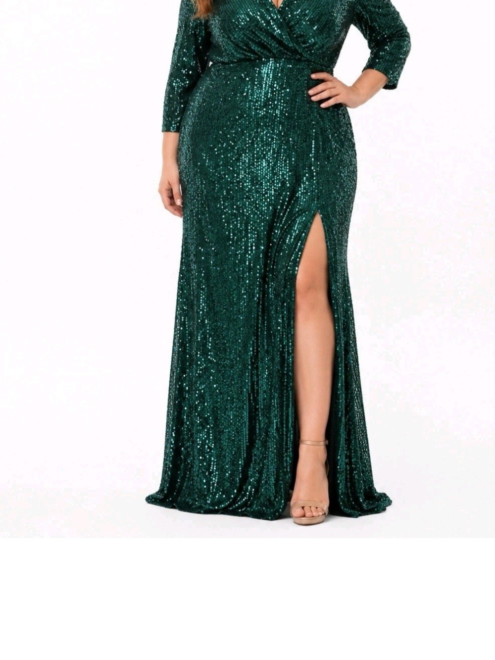 Ever Pretty Emerald Sequin Wrap Maxi Dress with Side Slit